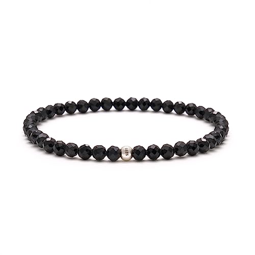 BERGERLIN Onyx Armband echt mit 925 Sterling Silberperle - facettierte Perlen - Größe XS