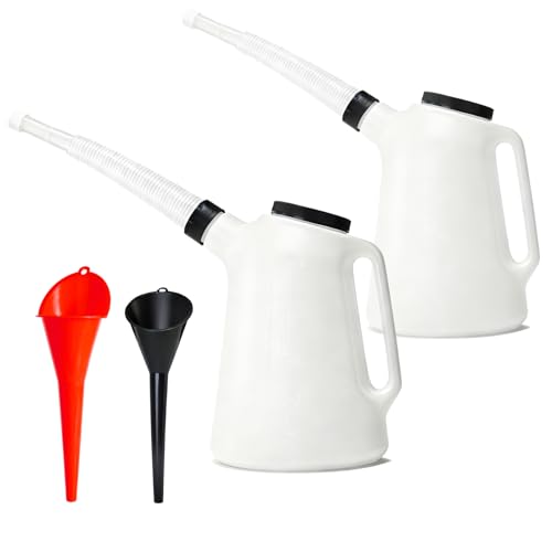 Taluokong 5 Quart Oil Jug with Spout Motor Oil Dispenser Oil Measuring Container Automotive Funnels Set Translucent Plastic 2 Pack