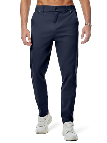JMIERR Men's Stretch Chino Pants Casual Stretch Waist Slim Fit Tapered Cotton Twill Trousers Dress Pants with Pockets, M, Navy Blue