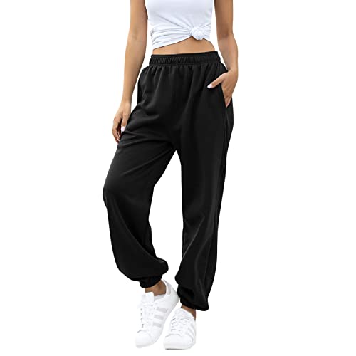ASHER FASHION Women's Active High Waist Jogger Sweatpants Baggy Lounge Yoga Pants with Pockets Sporty Gray S