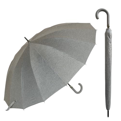 シャンブレー 日傘 メンズ 完全遮光 65cm 16本骨 直径110cm 大きめ 選べるハンドル 晴雨兼用 UVカット 耐風 高級 ビジネス グレー ギフト (フェイクレザー)