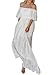 Cercis Womens Off The Shoulder White Floral Lace Maxi Wedding Dress Boho Flowy Brides Bridesmaid Wedding Guest Formal Long Dress