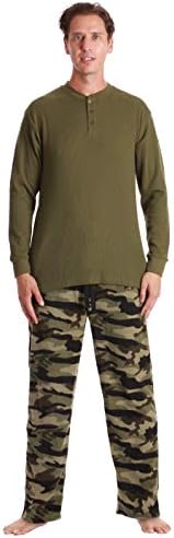 #followme Pajama Set for Men with Thermal Henley Top and Polar Fleece Pants 44909-CAMOGRN-L Camouflage Green