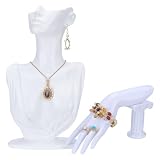 UNICRAFTALE Set di 2 espositori per gioielli in resina bianca, modello a corpo laterale a forma di busto per gioielli, collane, espositori e manichini a mano per bracciali, collane e anelli