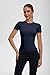 Womens Navy Blue Workout Compression Shirts,Athletic Dry Fit Yoga Gym Pilates Shapewear Tops,Cute Crop Y2K Short Sleeve Clothes