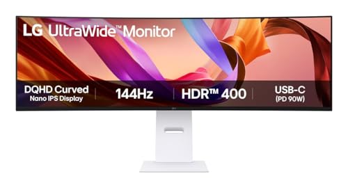 LG UltraWide 49U950A-W.AEU - Schermo PC ultra largo da 49' - Lastra Nano IPS risoluzione Dual QHD (5120x1440), 5ms GtG 144Hz, DisplayHDR400, DCI-P3 98% (CIE1976), FreeSync Premium, Curvo