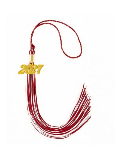 Image of Maroon and White Graduation Tassel 2027 for Grad Cap