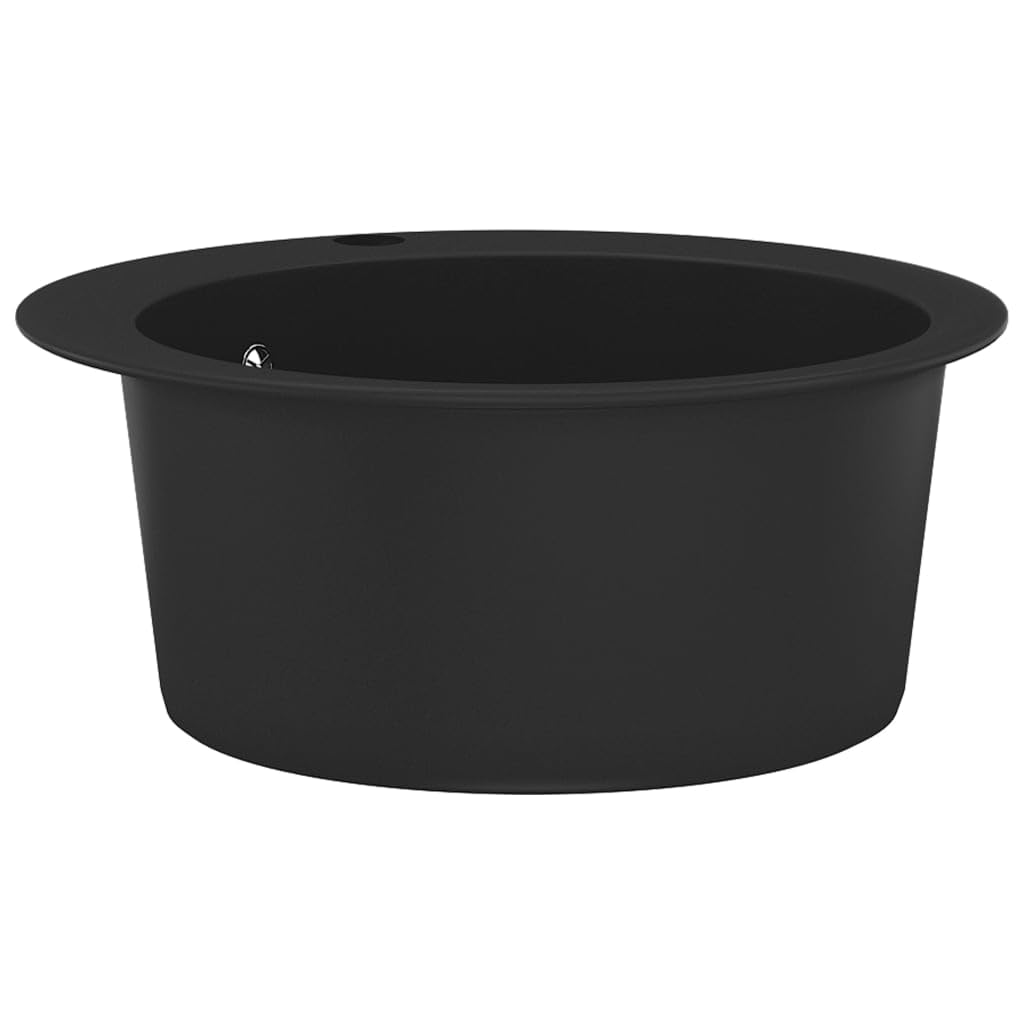 Fregadero De Cocina De Granito Redondo con Cubeta Única, 80% Cuarzo y 20% Resina, Resistente y Fácil De Limpiar, kitchen sink, Fregadero Bajo Encimera, Negro, 505x505x290 mm