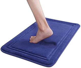 ITSOFT Slow Recovery Memory Foam Bath Mat Non-Slip Water Absorbent Bathroom Rug, Machine Washable, 50x80 cm Navy Blue