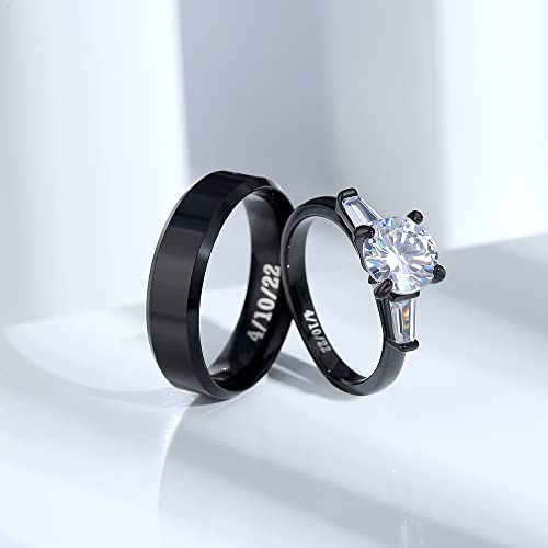 Personalized Matching Rings for Couples Set with 2 Rings Couple Rings Custom Promise Rings for Him and Her His and Hers White Stone4