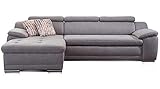 Cavadore Ecksofa Aniamo mit XL-Longchair links / Eckcouch mit Kopfteilfunktion im modernen Design / Sitzecke für Wohnzimmer / Größe: 270 x 80 x 165 cm (BxHxT) / Bezugsstoff in grau
