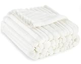 HOMRITAR White Baby Blanket for Boys Girls Super Soft Cozy Lightweight Toddler Blankets with Striped Design, Cute Fluffy Fleece Throws for Nursery Crib, 30 x 40 Inches