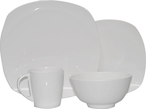 Pure White Square Melamine Crockery Set for 6 People Camping Outdoor Garden Camping Dinner Service Picnic