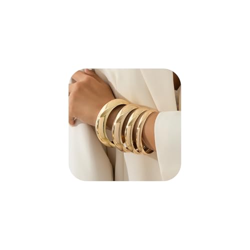 AVOGIR Chunky Gold Bangle Bracelets for Women 14K Gold Plated