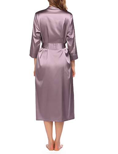 Hotouch Women's Long Satin Bathrobe Kimono Nightgown Long Dress Gown Mauve #TOP3