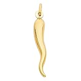 14K Gold Italian Bull's Horn Charm Pendant - Cornicello Charm Polish Finish - Good Lucky Pendant - Fine Jewelry for Men & Women - Great Gift for All Occasions, 30mm x 6mm, 1 Grams
