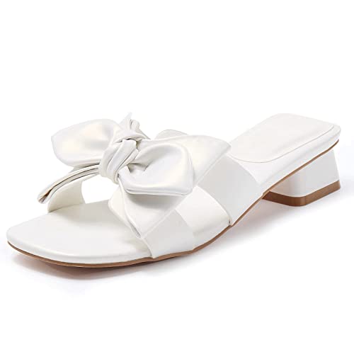 Fashare Womens Bow Dressy Low Heel Sandals Slides Summer Chunky Block Heeled Open Toe Mules Slip On Slippers Shoes thumb #3