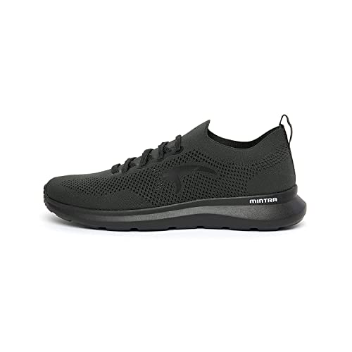 Mintra Sports CAI Wire Sneakers for Men, Laced Slip-On Shoes for Walking, Running, Casual Outings, Travel, Gym, Knitted Upper Lightweight Sneakers, Breathable & Non-Slip, Black/Acid Lime