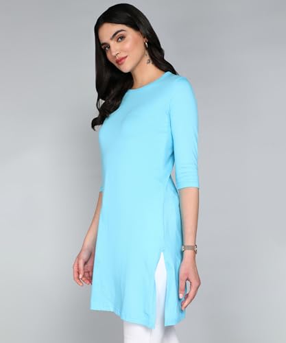 Image of FLEXIMAA Women's Cotton Plain Round Neck 3 /4 Sleeve Long Top