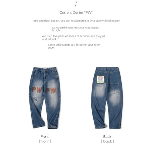 Jeans Pants Trousers Denim Workwear Retro Polished White Distressed Ripped Holes Washed Loose Classic for Men3