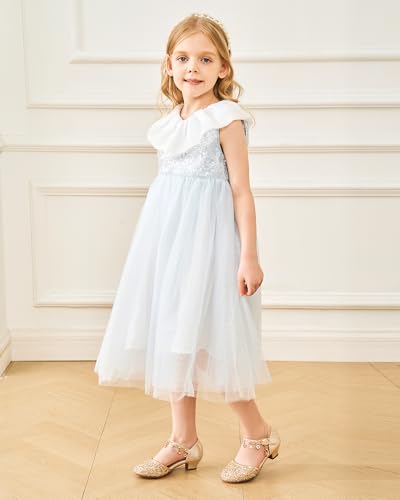 Image of Stelle Girls High Heels Sequins Dress Sandals Princess Dress Shoes Flower Wedding Party Shoes