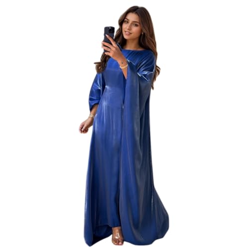 Image of Women Abaya Dress Ramadan Eid Summer Satin Islam Muslim Batwing Sleeve Maxi Dress Kaftan Robe Ramadan Clothes