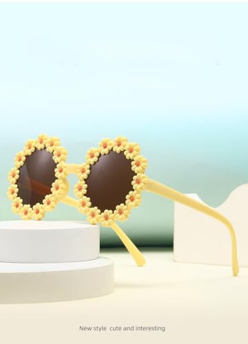 YXE Kids Round Flower Sunglasses, Daisy Shaped Glasses, White, for Girls Outdoor Beach Party3