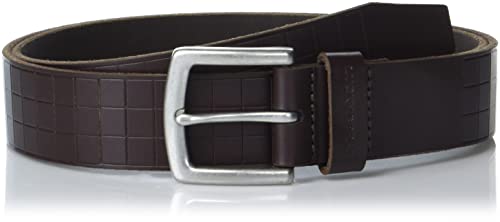 Lucky Brand Grid Tooled Embossed Leather Belt, Brown, Size 38