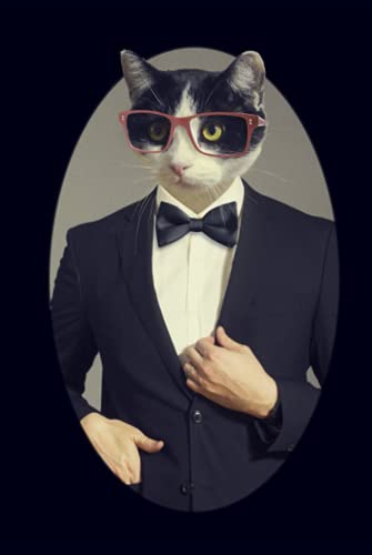Preisvergleich Produktbild Man Cat in Tuxedo Notebook (Journal): 6" x 9" 150 blank pages