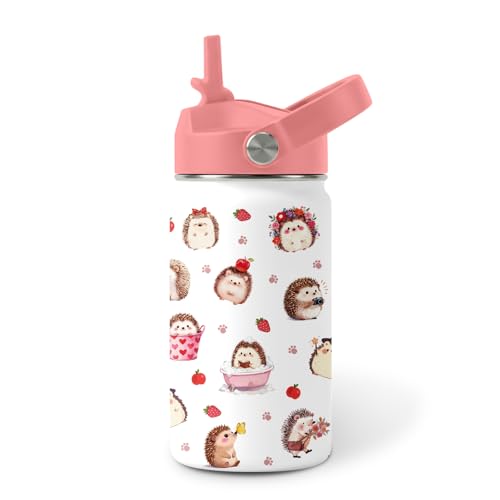 Image of Hedgehog Water Bottle for Son & Daughter, Stainless Steel Insulated Tumbler with Straw Lid and Handle, 12oz Reusable Leak-Proof Bottle for Sports