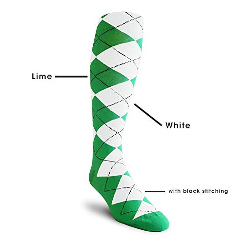 Golf Knickers Colorful Knee High Argyle Cotton Socks For Men Women And Youth - Lime/White - Mens #TOP1