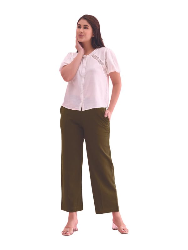 Image of GO COLORS Stretch Rayon Blend Ponte Wide Pants Full Length for Women| Breathable, High Rise