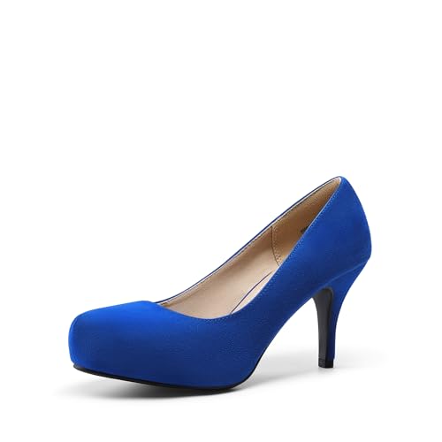 DREAM PAIRS Tiffany Women's Classic Elegant Versatile Low Stiletto Heel Dress Platform Pumps Shoes 8.5 Royal/Blue