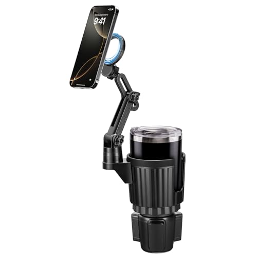 This Hill Magnetic Cup Holder Phone Mount Compatible with MagSafe 4.1 Base Adjustable Height Car Cup Holder Compatible with iPhone 17/16 / 15/14 / 13/12 Series Secure Fit for Car or SUV