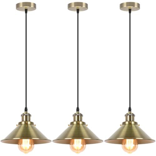iDEGU Let de 3 Suspensions Luminaires Vintage E27 Lustre Industriel Design Edison 22cm Luminaire Plafonnier Abat-jour en Métal Retro Lampe Suspension pour...
