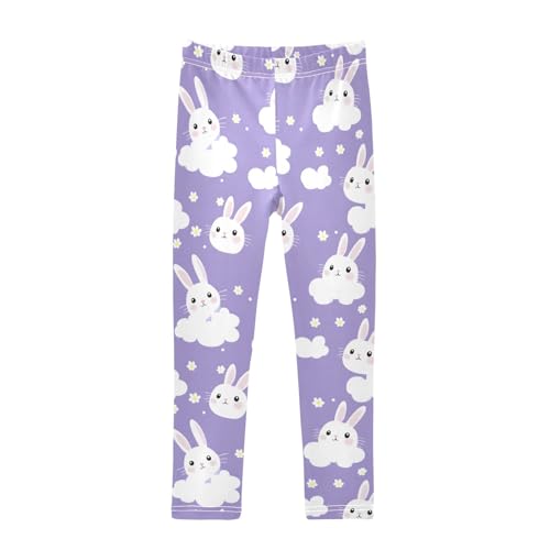 Cartoon Rabbit Cloud Flower Purple Girls Leggings Ultra Soft Compression Yoga Gym Pants for Kids 4-10T