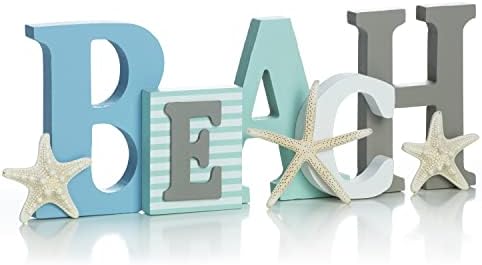 Wooden Beach Word Sign with Trio of Loose Starfish - Tropical Beach Home Decor