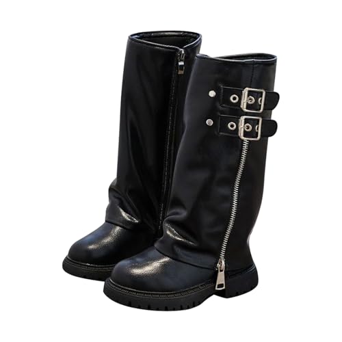 Bottines d'hiver pour fille antidérapantes et chaudes en faux cuir noir