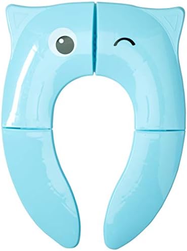 Travel AID Folding Portable Potty Training Toilet Seat Cover Liner, Portable Reusable with Non-Slip Silicone Pads and Carry Bag, for Babies, Toddlers, Kids, Owl Shape (Blue)
