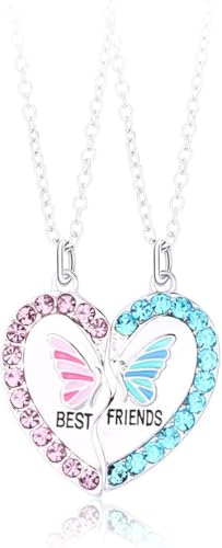 Viojrlly Collier d'amitié 2 pièces, collier pour femme, cadeau BFF, cadeau pour petite amie, collier papillon, collier BFF pour fille de dessin animé