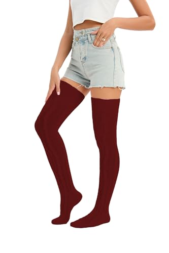 Image of YELAIVP Women's Thigh High Socks Over Knee Cable Knit Boot Stockings Winter Long Warm Leg Warmers