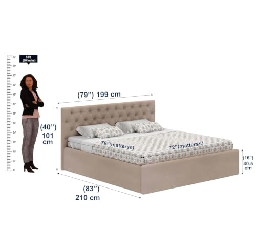 Image of Ganpati Arts Solid Sheesham Wood King Size Bed with Box Storage & Upholstered Tufted Headboard | Wooden Double Bed Cot Palang for Bedroom, Home & Hotel Furniture (Beige, 1 Year Warranty)