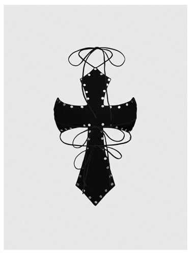 WDIRARA Women's Goth Cross Halter Tops Skull Pattern Sleeveless Grunge Punk Faux Leather Backless Crop Top2