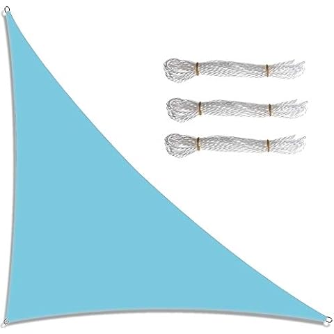 Farbrich Waterproof Garden Shade Sails Triangle, 21 Colors Right Angle Sun Sail Shades with 4 Sizes Optional, 3 Ropes, UV Block, Outdoor Garden Sail Canopy Patio Sunshade Awnings,light blue,3x3x4.3m Cover