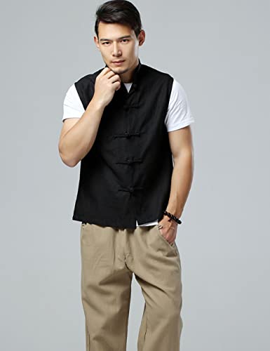 Ystylee Mens Cotton Linen Vest Kung Fu Tank Top Shirt Sleeveless Frog Buttons Vintage Waistcoat Jacket4