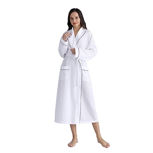YUNCLOS Peignoir de Bain Femme Gaufre Léger Robe de Chambre Peignoir Long Adulte Kimono Robe Vêtements de Nuit Cover