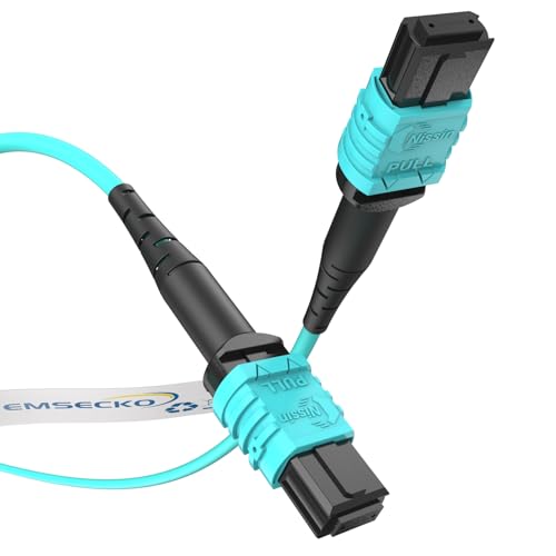 EMSECKO - EMSECKO MPO zu MPO Glasfaserkabel 3M, 12 Adern, Buchse Typ B, OM3 Multimode Glasfaser Patchkabel, LSZH MPO-MPO Patch Cord für QSFP+ Transceiver MTP kompatibles Verkabelungssystem, Aqua