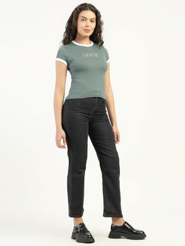 Image of Women's High Rise Ribcage Slim Straight Fit Black Jeans