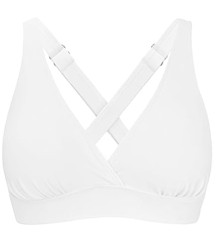 Image of Women's Sporty Adjustable Wide Straps Bikini Top Large Bust Criss Cross Back Supportive Swimsuit Tops Only