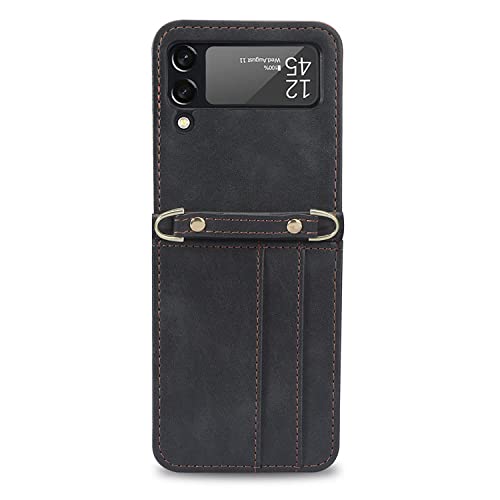 Étui en cuir pour Samsung Galaxy Z Flip 3 et 4 avec porte-carte antichoc noir
